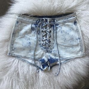 Carmar Lace Up Denim Shorts in Acid Wash